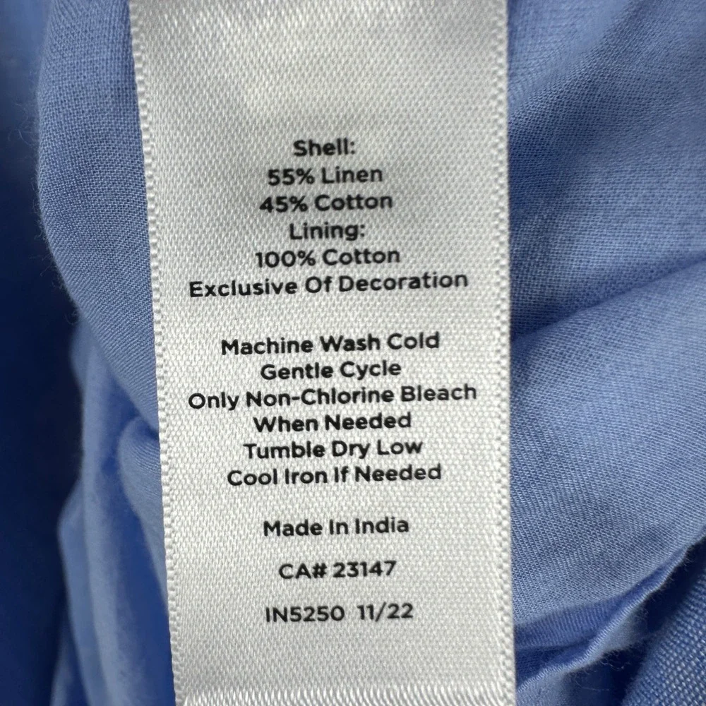 Talbots Women's 12 Shift Dress Blue Linen Blend Butterfly Embroidered V-Neck NWT - Picture 6 of 8
